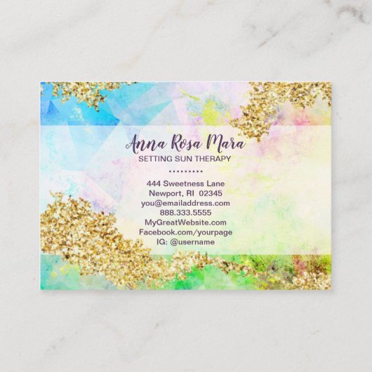 *~* Rainbow Pastor Wasserfarben + Gold Glitzer QR Visitenkarte (Rückseite)