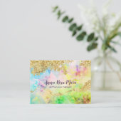 *~* Rainbow Pastor Wasserfarben + Gold Glitzer QR Visitenkarte (Stehend Vorderseite)