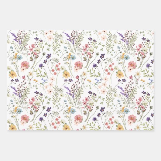 Rainbow Pastors Wasserfarbe Wildblume Wiese Geschenkpapier Set (Vorderseite)