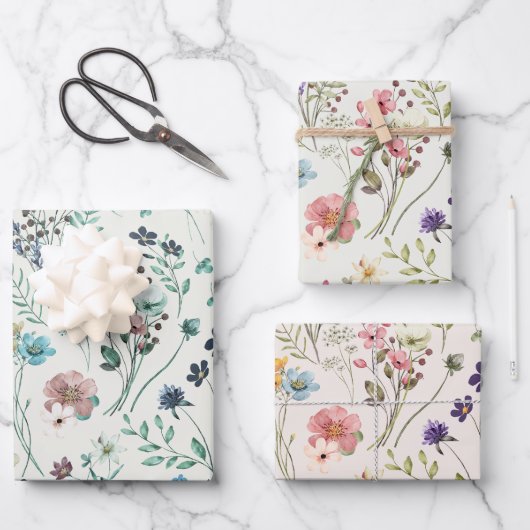 Rainbow Pastors Wasserfarbe Wildblume Wiese Geschenkpapier Set (Vorderseite)