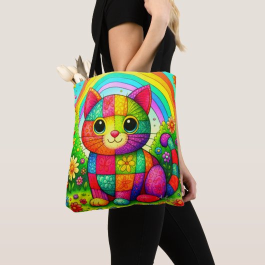 Rainbow Patchwork Cat Art Tasche (Von Nahem)