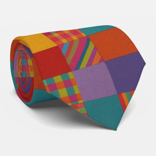 Rainbow Patchwork Plaid  Krawatte (Gerollt)