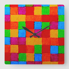 Rainbow Patchwork Quilt Color Grid Abstrakt Quadratische Wanduhr