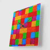 Rainbow Patchwork Quilt Color Grid Abstrakt Quadratische Wanduhr (Winkel)