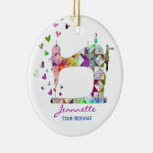 Rainbow Patchwork Quilt Nähmaschine Keramik Ornament (Rechts)