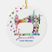 Rainbow Patchwork Quilt Nähmaschine Keramik Ornament (Vorne)