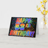 Rainbow Pattern "HAPPY 53RD BIRTHDAY!" + Fireworks Karte (Gelbe Blume)