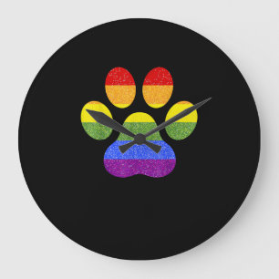 Rainbow Paw Print Dog Paw LGBT Prix Support Hund Große Wanduhr