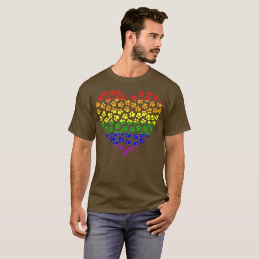Rainbow Paw Print Heart Gay Pride Flag Hund Lover T-Shirt (Vorne ganz)