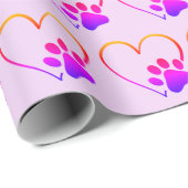 Rainbow Paw Print mit Herz Geschenkpapier (Rolleneckpunkt)