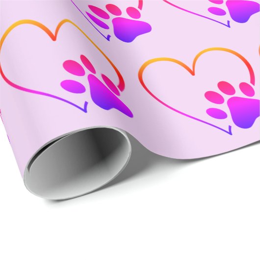 Rainbow Paw Print mit Herz Geschenkpapier (Rolleneckpunkt)