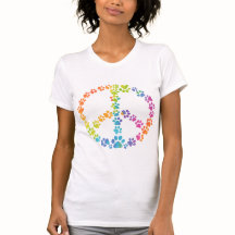Rainbow Paw Print Peace Sign T - Shirts