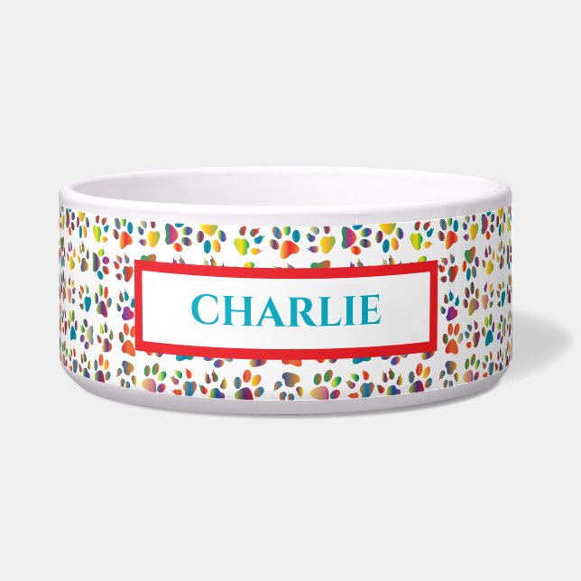Rainbow Paw Prints Dog Bowl Napf (Vorderseite)