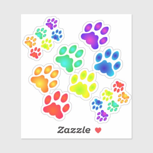 Rainbow Paw Prints Sticker Set (Blatt)
