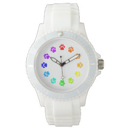 Rainbow Pawprint White Women's Watch Armbanduhr