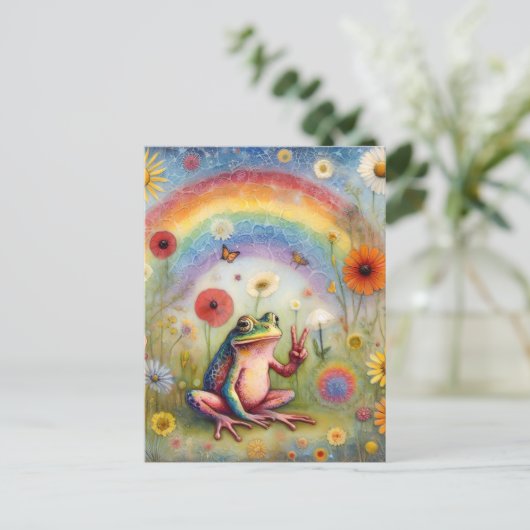 Rainbow Peace Frog Postkarte (Stehend Vorderseite)