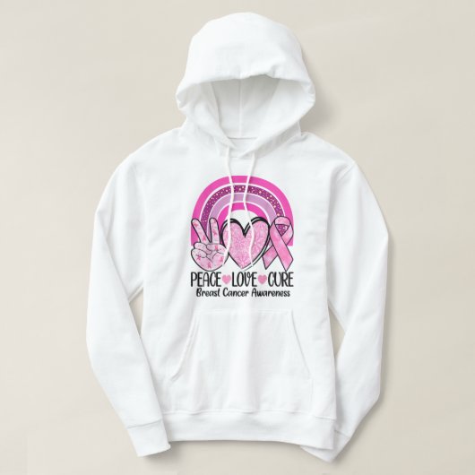 Rainbow Peace Liebe heilen rosa Ribbon Brustkrebs Hoodie (Design vorne)