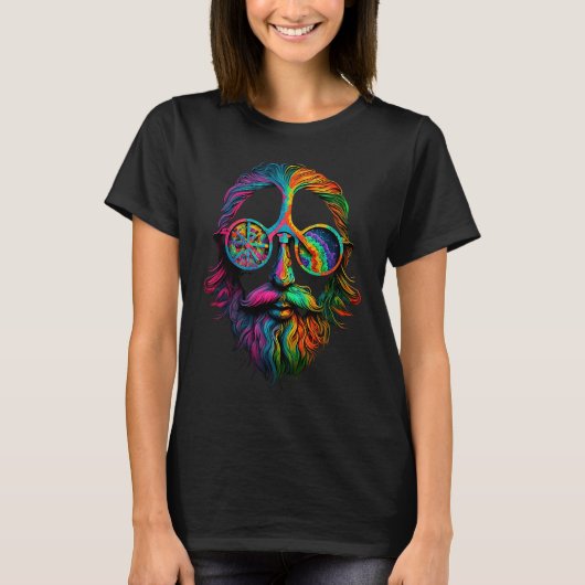 Rainbow Peace Sign Cool Dude Hippie T-Shirt (Vorderseite)