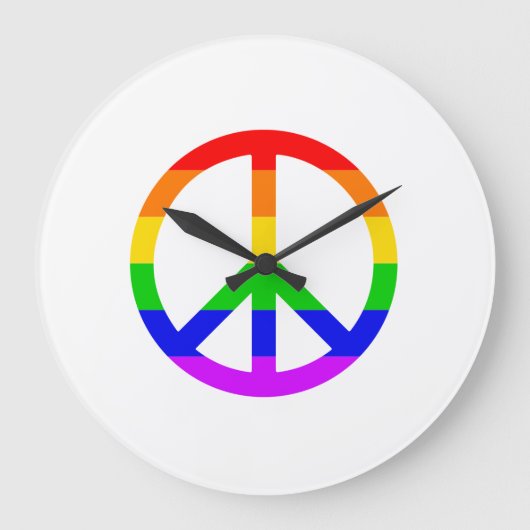 Rainbow Peace Sign Große Wanduhr (Vorderseite)