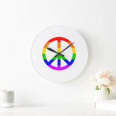 Rainbow Peace Sign Große Wanduhr (Zuhause)