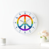 Rainbow Peace Sign Große Wanduhr (Zuhause)