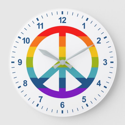 Rainbow Peace Sign Große Wanduhr (Vorderseite)