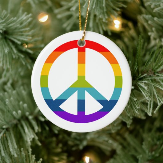Rainbow Peace Sign Keramik Ornament (Baum)