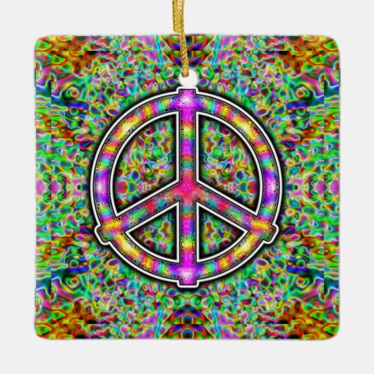 Rainbow Peace Sign Keramikornament (Vorderseite)