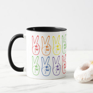 Rainbow Peace Sign Links Handfarbene Deures Tasse
