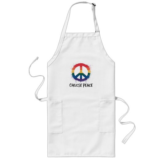 Rainbow Peace Sign mit "Choose Peace" Text Lange Schürze (Vorne)