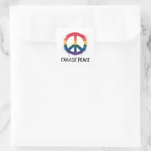 Rainbow Peace Sign mit "Choose Peace" Text Quadratischer Aufkleber (Tasche)