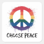 Rainbow Peace Sign mit "Choose Peace" Text Quadratischer Aufkleber (Vorderseite)