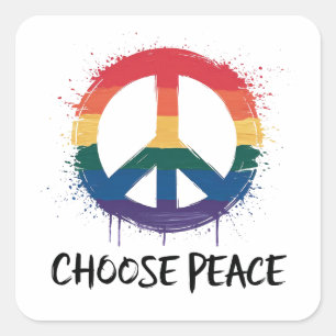 Rainbow Peace Sign mit "Choose Peace" Text Quadratischer Aufkleber