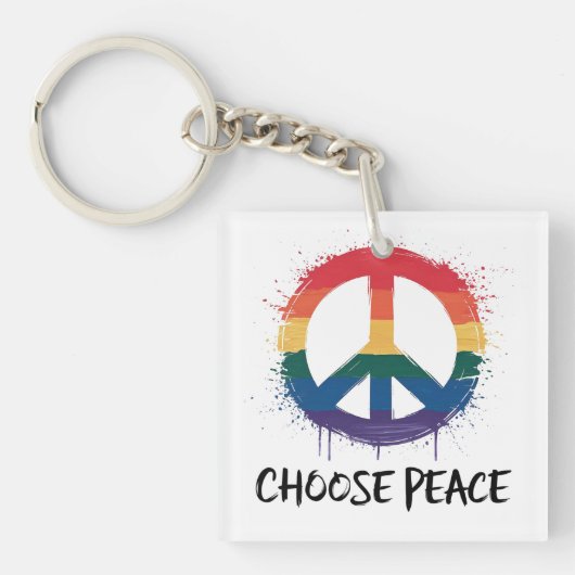 Rainbow Peace Sign mit "Choose Peace" Text Schlüsselanhänger (Vorderseite)