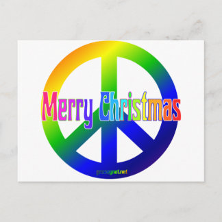 Rainbow Peace Sign mit Frohen Weihnachten! Feiertagspostkarte