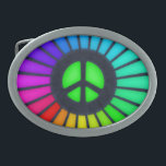 Rainbow Peace Sign Ovale Gürtelschnalle<br><div class="desc">Friedliche Symbol Gürtel Schnalle in Regenbogenfarben.</div>