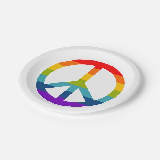 Rainbow Peace Sign Pappteller (Schrägansicht)