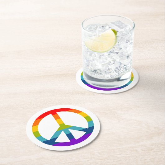 Rainbow Peace Sign Runder Pappuntersetzer (Vor Ort)