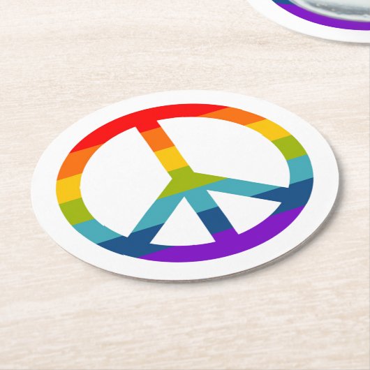Rainbow Peace Sign Runder Pappuntersetzer (Angewinkelt)