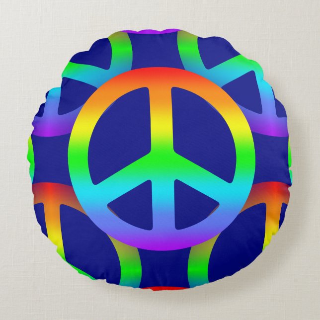 Rainbow Peace Sign Rundes Kissen (Vorderseite)