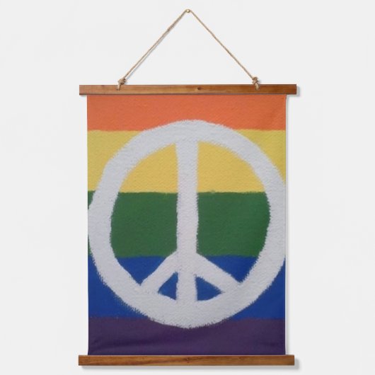 Rainbow Peace Sign Wandteppich Mit Holzrahmen (Vorderseite)