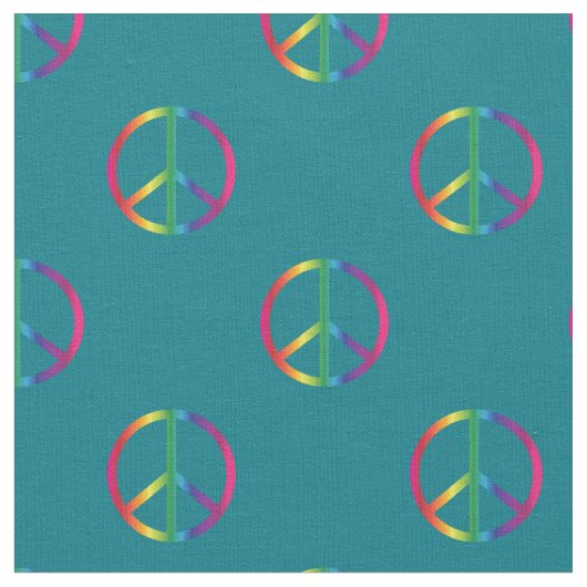 Rainbow Peace Signs Aquamarin Stoff (Nahaufnahme)