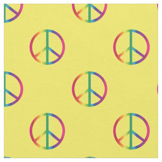 Rainbow Peace Signs Gelb Stoff (Nahaufnahme)