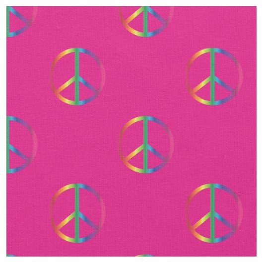 Rainbow Peace Signs Pink Stoff (Nahaufnahme)