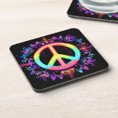 Rainbow Peace Symbol Art Getränkeuntersetzer (Linke Seite)