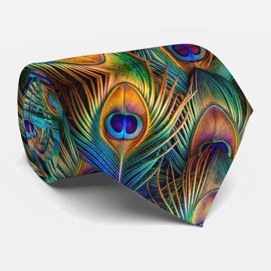 Rainbow Peacock Feathers Krawatte (Gerollt)