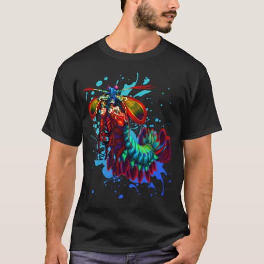Rainbow Peacock Mantis Shrimp Blue Splash T-Shirt (Vorderseite)