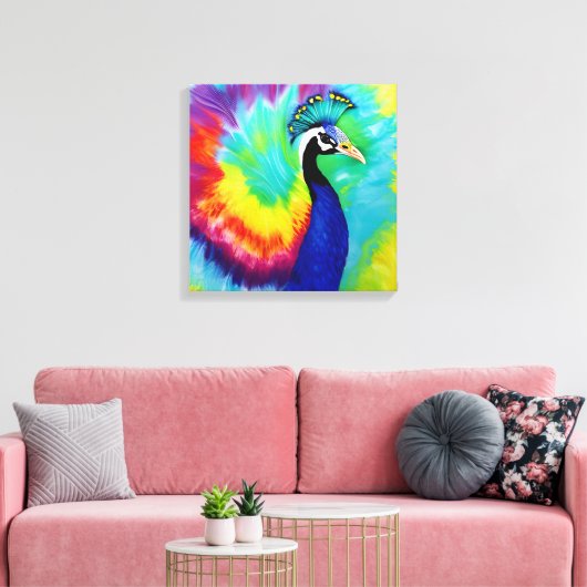Rainbow Peacock Stretched-Leinwand Leinwanddruck (Insitu (Wohnzimmer))