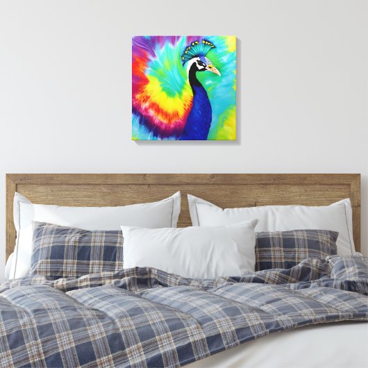 Rainbow Peacock Stretched-Leinwand Leinwanddruck (Insitu (Schlafzimmer))
