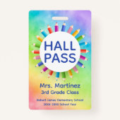 Rainbow Pencies Classroom Hall Pass Abzeichen Ausweis (Vorderseite)